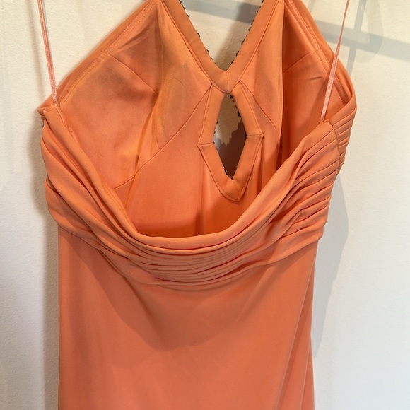 Vintage cross front La Femme Coral rhinestone Dress hi-lo Riviera - Picture 7 of 8